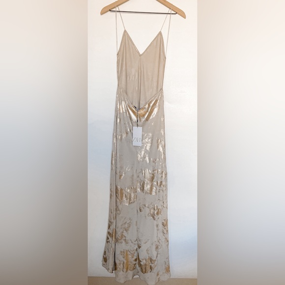 ZARA FOIL PRINT SLIP DRESS GOLD | 8325/470 - Picture 3 of 4
